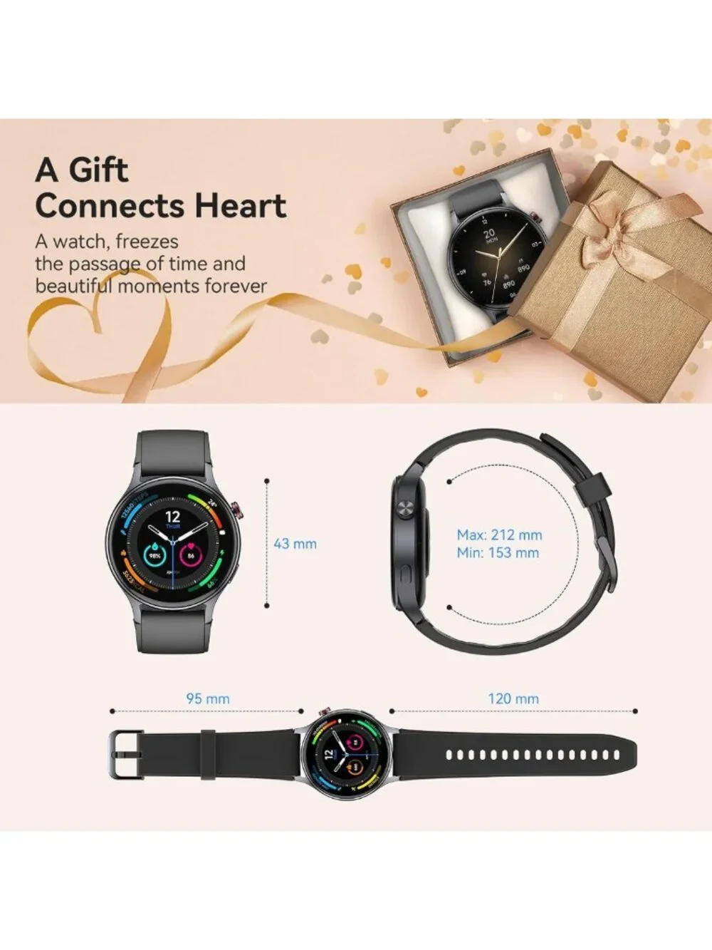 Fitness Tracker Smart Watch with AMOLED Screen, Heart Rate Monitor, 110 Sports